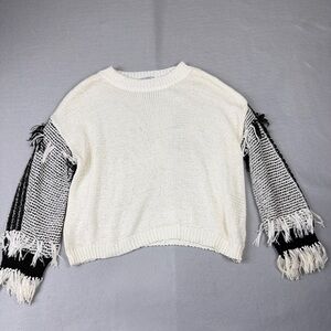 Fate Western Boho Cream and Black Fringe Sweater Small